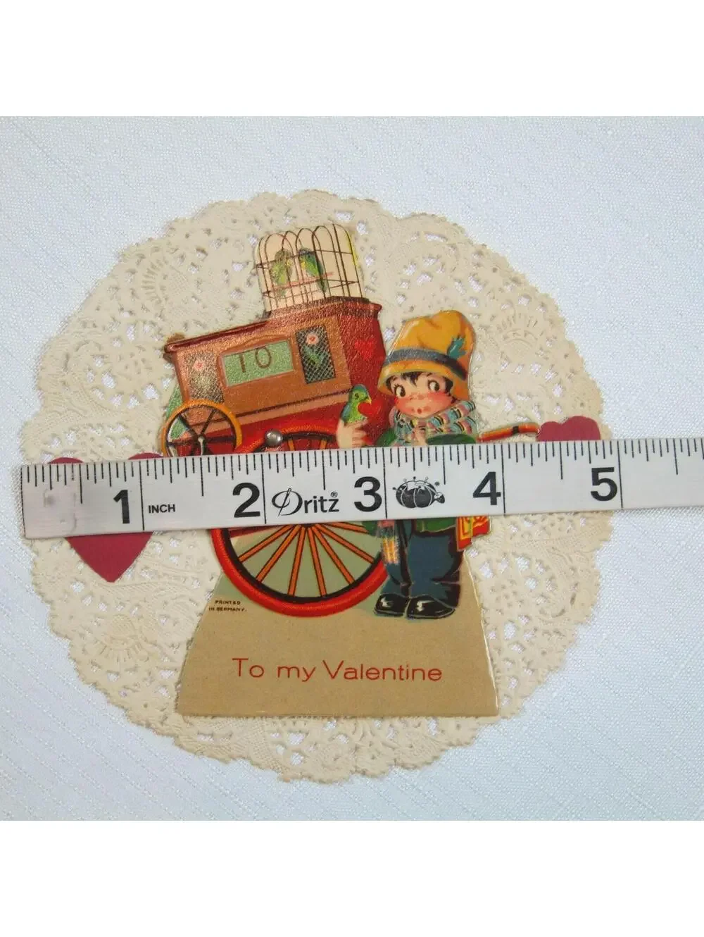 Vintage 1931 Valentine Card Mechanical Boy w/ Birds Wagon Own True Love Germany